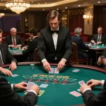 Players engaging in high-stakes blackjack at a sophisticated casino table, showcasing legge's allure in strategic gameplay.
