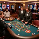 Players engaging in thrilling roulette action at the casino S666, vibrant atmosphere with chips and bets actively placed.