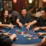 Xóc đĩa players engaging in dynamic betting action at a vibrant Vietnamese gambling venue