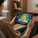 Engaging with an exciting online game bài on a tablet in a cozy home setup