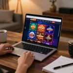 Player engaging in online gambling on lv88, showcasing a dynamic home gaming experience with strategy notes
