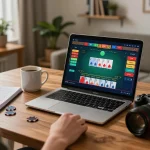 Engaging live blackjack gameplay on debet, showcasing competitive atmosphere with focused player.