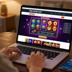 Engaging in exciting gameplay on 33win's online casino platform in a cozy home setting