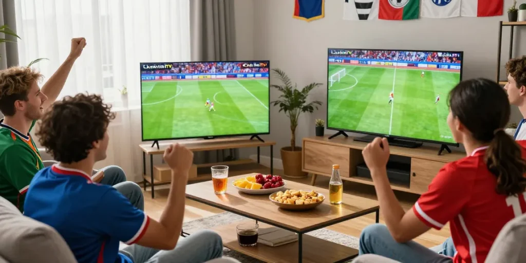 CakhiaTV live football match gathering friends enjoying snacks and excitement