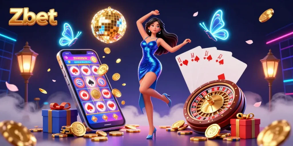 Zbet offers an exciting casino experience with vibrant slot games and dynamic lighting effects.
