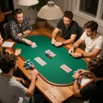 People enjoying a poker night with Hoiquantv strategy, analyzing hands and placing bets.