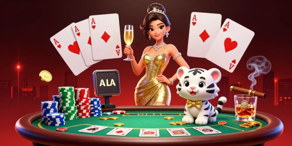 Join MM88 in the ultimate casino experience, featuring a glamorous woman and a lucky tiger surrounded by poker elements.