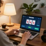 MISO88 player engaging in online poker with warm ambiance and modern decor