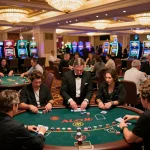 Players engaging in a thrilling poker game at ALO8 casino, showcasing dynamic gameplay with chips and cards.