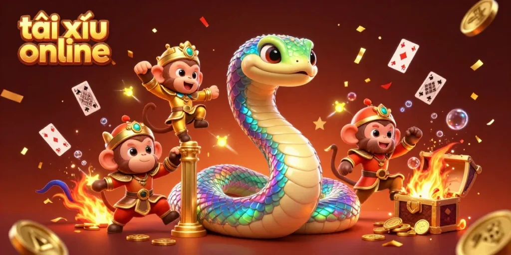 Experience the thrill of tài xỉu online with this vibrant 3D illustration featuring colorful characters and engaging casino elements.