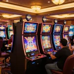 F168 players enjoying colorful slot machine games in a vibrant casino atmosphere