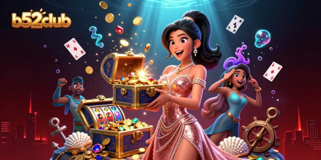 Play exciting games at b52club with golden treasures and colorful slot reels.