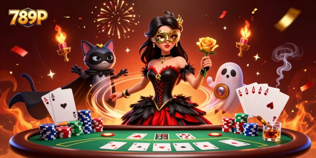 Join the excitement with 789P poker action featuring colorful chips and cards.