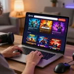 Hitclub online gaming experience with users enjoying diverse casino games in an inviting home office.