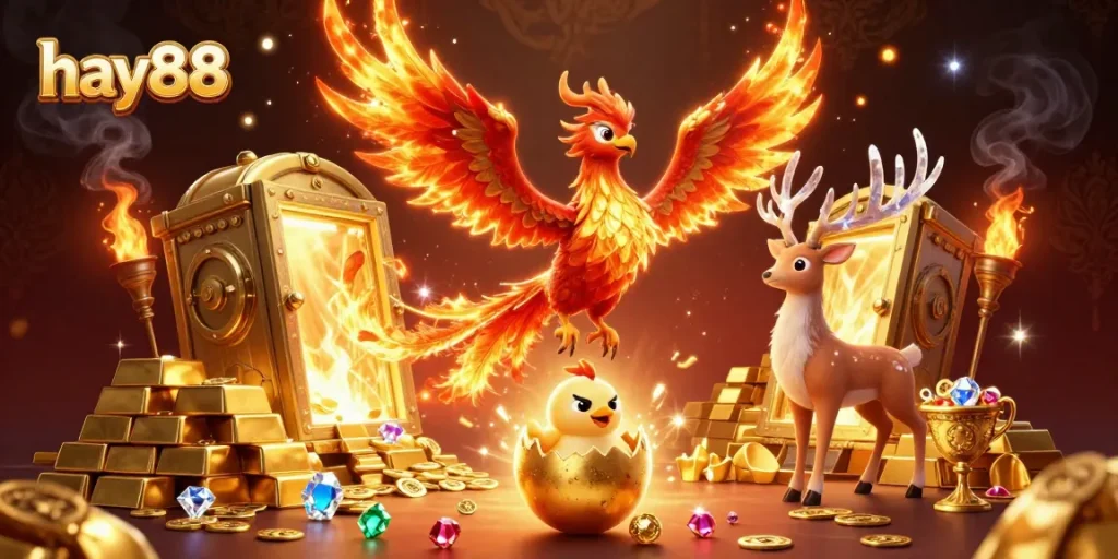 Experience exciting gameplay at hay88 with stunning golden elements and a mythical phoenix theme.