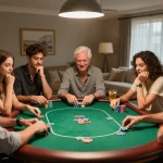 F168 poker night with friends engaging in strategic gameplay and camaraderie in a cozy home environment.