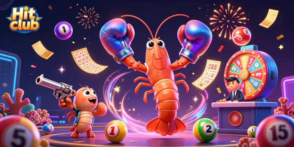 Join the excitement at Hit club with vibrant lottery elements and engaging characters!