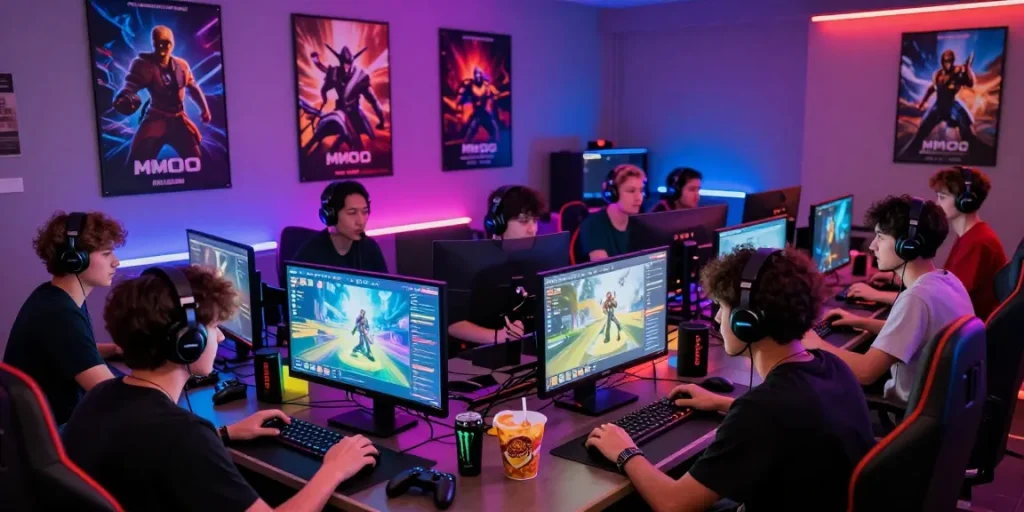 Engaged gamers exploring the MMOO platform in a vibrant gaming community.