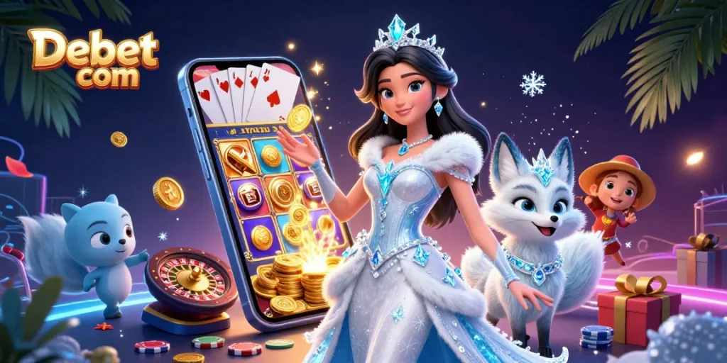 Experience thrilling gameplay at Debet com with this vibrant slot game scene featuring dynamic characters.