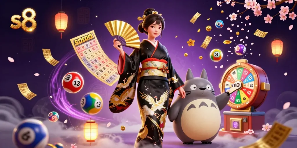 S8 offers a vibrant 3D representation of Asian traditions with a gaming twist and lottery excitement.