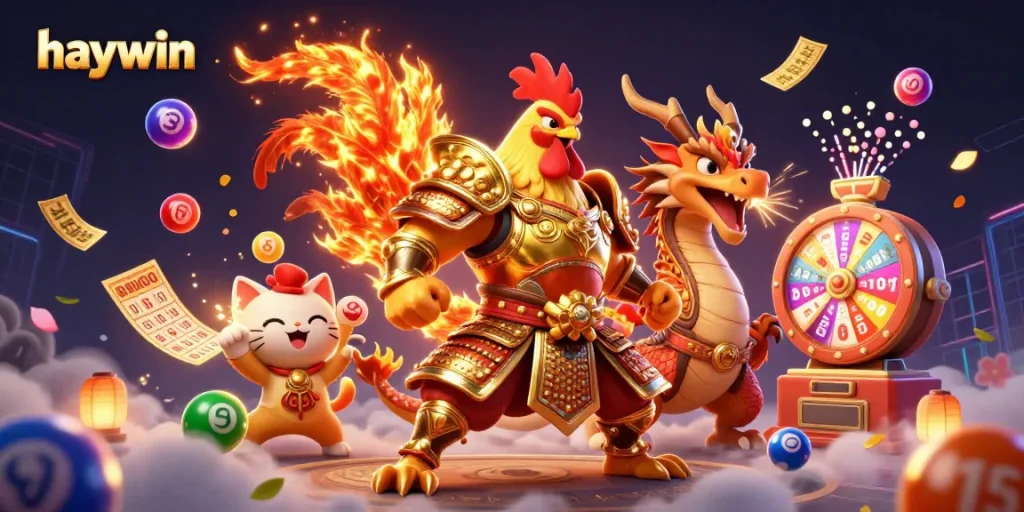 Experience thrilling wins with haywin's vibrant casino-themed 3D illustration art.