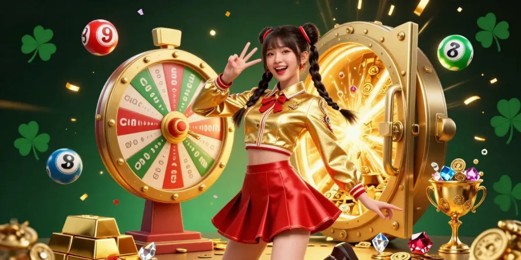 Celebrate your wins with ALO8 in this vibrant 3D casino illustration featuring excitement and riches.