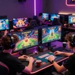 Players enjoying thrilling games on Sunwin platform in a vibrant gaming lounge atmosphere.