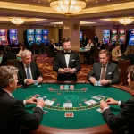 XIN88 players engaging in strategic blackjack gameplay on a luxurious casino floor
