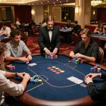 Boutiq Carts being enjoyed at an upscale poker table in a vibrant casino atmosphere.