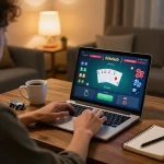 Player engaging with hitclub interface at home, enjoying a cozy online gambling session.