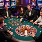 Players engage in an intense game at the MM88 roulette table, capturing the excitement of casino gambling.
