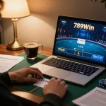 Playing poker online at 789Win with strategic gameplay notes and cozy atmosphere.