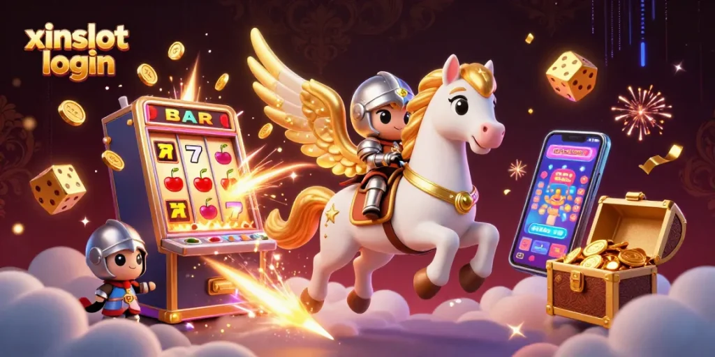 Experience the excitement of xinslot login with vibrant 3D casino elements and a dynamic epic scene.