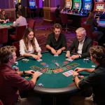 Players engaging in live dealer Baccarat at Hi88 casino, showcasing excitement and strategy in a luxurious setting.