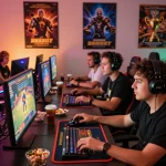 Active players enjoying TG88 online gaming experience with high-tech setups and immersive LED atmosphere.