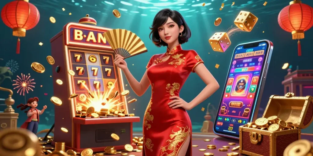 Experience thrilling lô đề excitement with a radiant woman amid a jackpot explosion and casino elements.