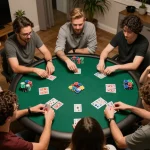 Players enjoying a thrilling poker night at home, showcasing TR88's community atmosphere and excitement.