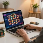 MM88 player engaging in online slots at home with a welcoming atmosphere