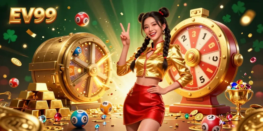 Experience exciting winnings with EV99 in a vibrant casino scene filled with colorful gaming elements.
