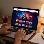 Engaging with 88AA trang chủ online casino on a laptop, showcasing vibrant games and betting strategies.