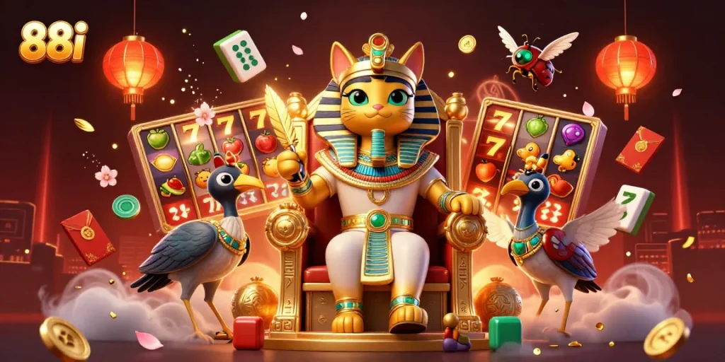 88i offers exciting slot games with shimmering reels and jackpot opportunities in a vibrant casino setting.