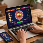 Enjoying a thrilling game on 79KING while managing bets in a cozy home setup.