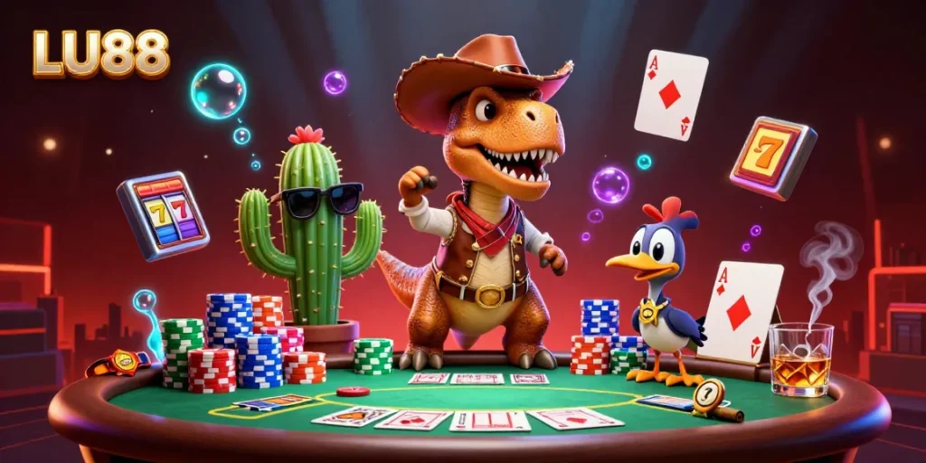 Watch LU88 come alive with a vibrant casino scene featuring colorful poker chips and dynamic game elements.