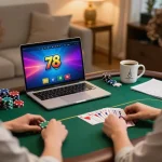 Players immersed in an online poker game on 78winvina, showcasing vibrant gameplay and strategic focus in a cozy environment.