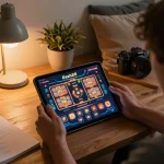 Engaged user exploring dash88 online platform on tablet with strategic gaming notes beside