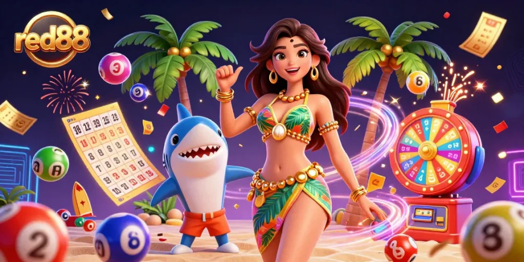Engage in thrilling lottery excitement with red88's vibrant colorful game elements and captivating visuals.