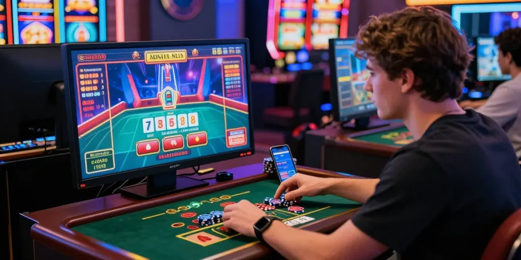 Engaged player exploring 123b online casino games with vibrant graphics and live betting features in a thrilling gambling atmosphere.