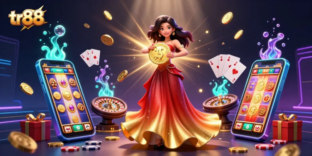 Experience the thrill of gambling as tr88's stunning queen reveals golden riches amidst exciting games and vibrant visuals.