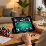 D-ola789 player engaging with tablet to strategize and win from home setting.