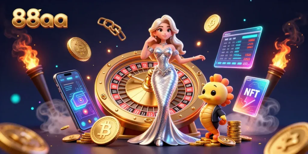 Engage with 88aa's vibrant casino experience featuring a stunning roulette wheel and virtual gaming elements.